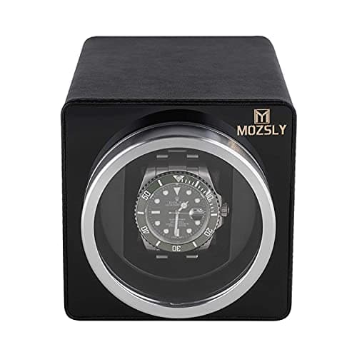 MOZSLY Watch Winder for Single Automatic Watches with Quiet Motor 12 Rotation Mode Setting Leather