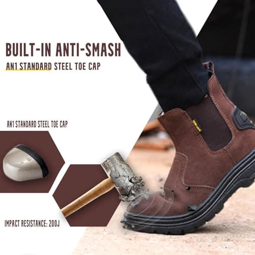GUBANGDUN Steel Toe Work Boots for Men Slip Resistant Welding Work Boots Slip-on Safety Shoes for Industrial Construction