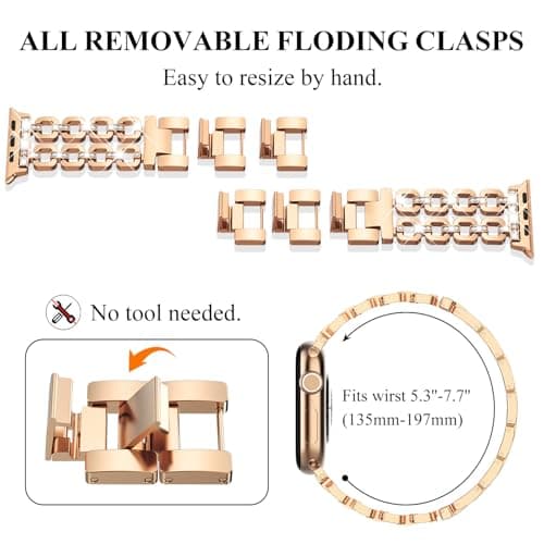 WINGLE for Apple Watch Band 42/46/38/40/41/44/45/49mm Women Designer Dressy Bands Fancy Chain Bracelet Stainless Steel Elegant Jewelry Metal Strap for iWatch Series 11 10 9 8 7 6 5 4 SE/Ultra 3 2 1