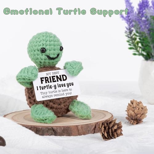 Mini Funny Turtle Best Friend Friendship Gifts for Women Men, Birthday Gifts for Friends Female Male Girls, I Love You Small Cute Stuff Things, Handmade Emotional Positive Crochet Turtle