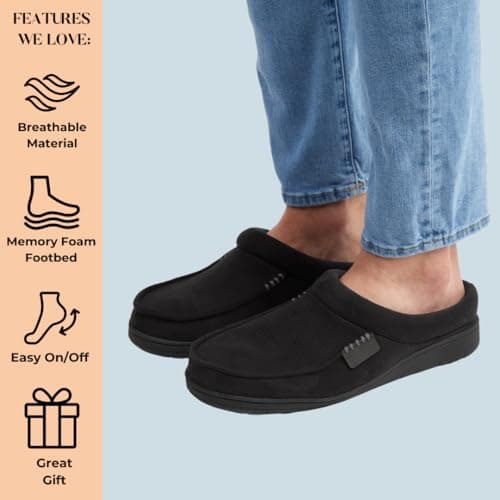 Dearfoams Men’s Brendan Indoor/Outdoor Breathable Memory Foam Clog House Shoe with Wide Widths Slipper