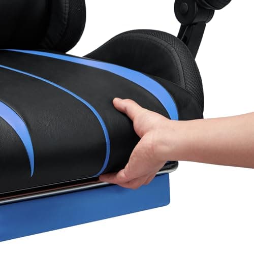 HOFFREE RGB Gaming Chair with Speakers Massage Computer Gaming Chair with LED Lights and Footrest High Back Video Game Chair for Adults Blue and Black