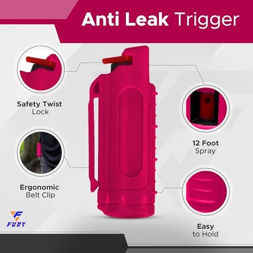 FURY Hardshell Pepper Spray - 12Ft Range, Max Strength, UV Dye Identifier, Anti-Leak & Anti-Misfire, Slidetop Trigger, Belt Clip & Key Ring, Multiple Color Options, Self-Defense Spray