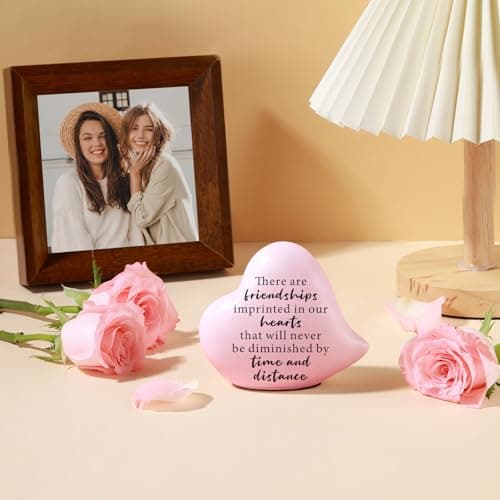 Friend Gifts for Women Birthday Unique - Friendships Imprinted in Our Hearts Never Be Diminished by Time and Distance- 4"x4" Ceramic Heart Decor, Gift for Friends Female Christmas