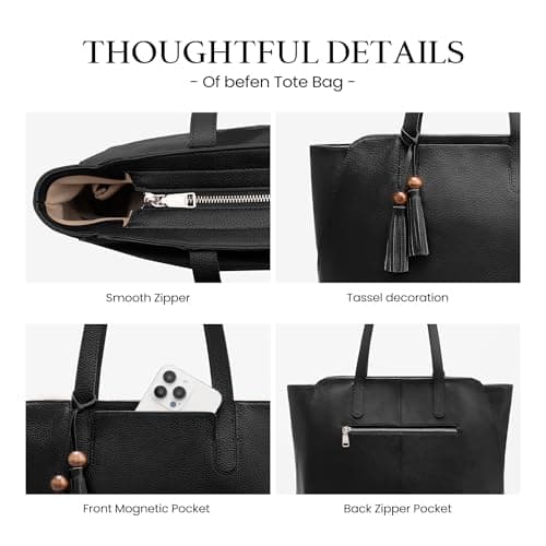 befen Genuine Leather Tote Bag for Women Work, Women's Tote Handbags Shoulder Satchel Purse with Compartments and Tassel