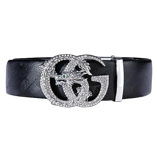 Dubulle Designer Mens Belts, Sliding Automatic Buckle Ratchet Dress Belt TOP Genuine Leather Strap Gifts