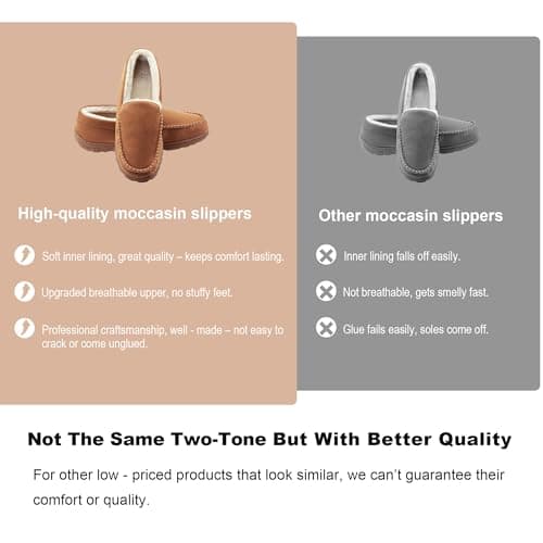 Lulex Moccasins for Men House Slippers Indoor Outdoor Plush Mens Bedroom Shoes with Hard Sole