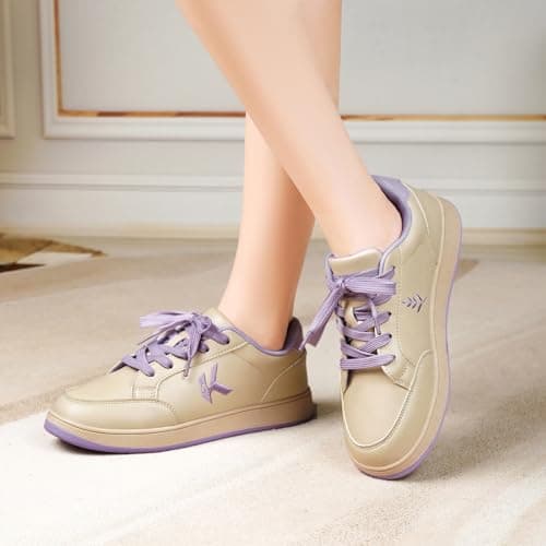 OKVOOT Women's Classic Fashion Sneakers Versatile Casual Walking Shoes Leather Comfort Skate Shoes Lightweight Non-Slip Flat Shoe Lace-up Minimalist Tennis Footwear