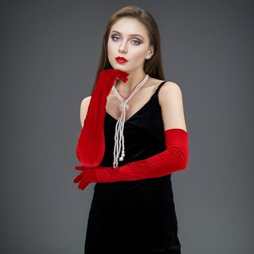 Lystaii Women Long Velvet Gloves for Women Elbow Length 1920s Opera Costume Flapper Evening Banquet Party