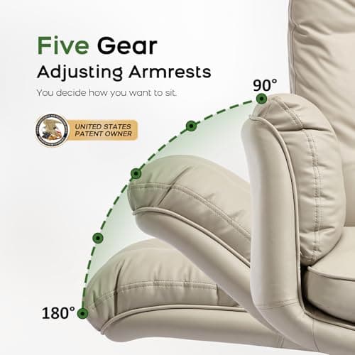 amseatec Criss Cross Chair with Armrests & Wheels for Cross-Legged Sitting, Comfortable Adjustable Swivel Office Desk Chair –PU Leather Vanity Chair for Home, Makeup and Bedroom (Cream)