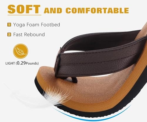 KuaiLu Men's Yoga Mat Leather Flip Flops with Arch Support Comfortable Cushion Walking Thong Sandals Slip On Indoor Outdoor