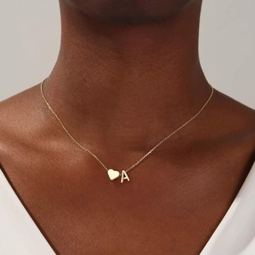 Turandoss Gold Heart Initial Necklace for Women Teen Girls - 18K Gold Plated Letter A-Z Pendant Necklace Dainty Heart Necklaces Tiny Initial Necklaces Birthday Gifts for Women Jewelry