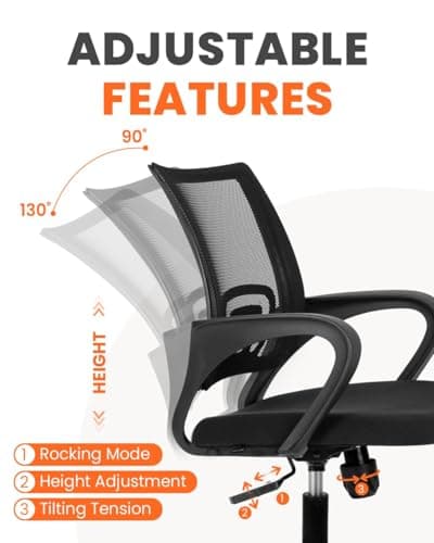 NEO CHAIR Office Desk Computer Chair Ergonomic Mesh Gaming Mid Back Seat with Comfy Lumbar Support Adjustable Height Swivel for Home Task (Black)