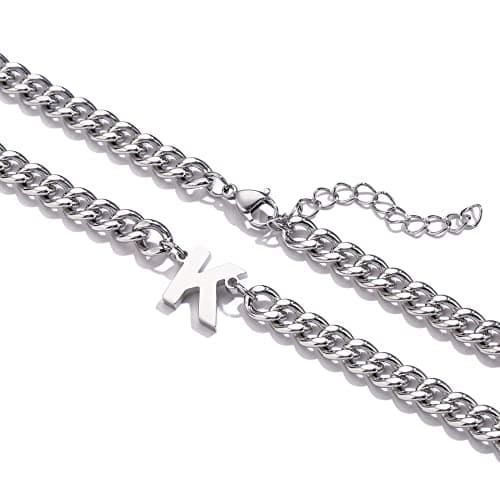 DuoDiner Initial A-Z Cuban Link Chain Necklaces for Men Boys Women Letter Pendant Stainless Steel 6.5mm 18+2 Inches,Jewelry Gifts