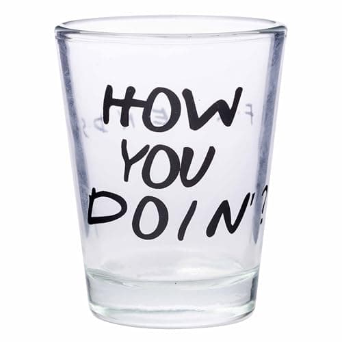 Silver Buffalo Friends Iconic Quotes "You're My Lobster," "How You Doin'" "Pivot," and "We Were On A Break!" 4 Pack Mini Glasses, 1.5 Ounces