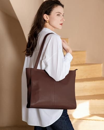 befen Genuine Leather Tote Bag for Women Work, Women's Leather Shoulder Bags Purses Satchel Handbags with Laptop Compartment