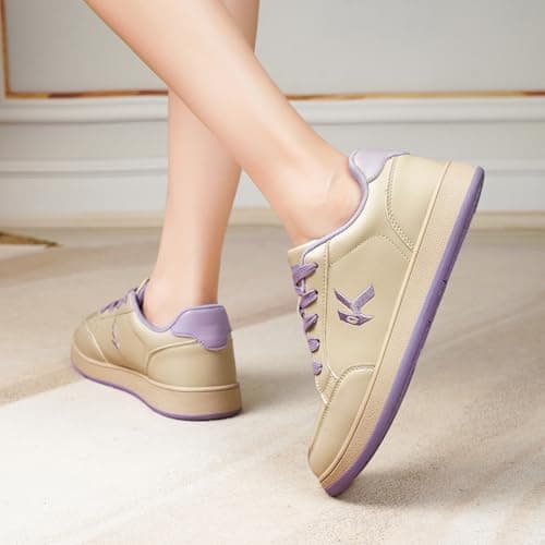 OKVOOT Women's Classic Fashion Sneakers Versatile Casual Walking Shoes Leather Comfort Skate Shoes Lightweight Non-Slip Flat Shoe Lace-up Minimalist Tennis Footwear