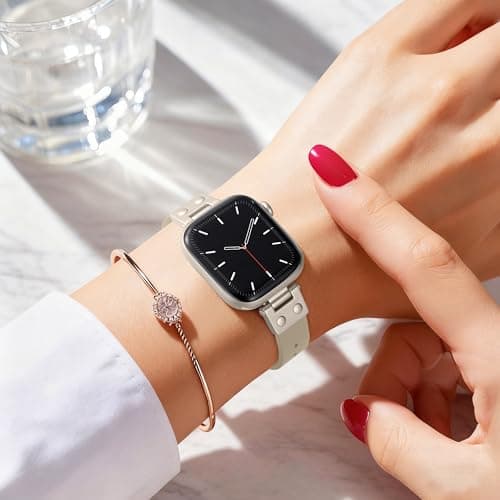 SNBLK Slim Leather Band Compatible with Apple Watch Bands for Women 40mm 41mm 42mm 44mm 46mm 49mm 38mm 45mm, Dressy Top Grain Genuine Leather Strap for iWatch SE Series 11/10/9/8/7/6/5/4/3/2/1 Ultra