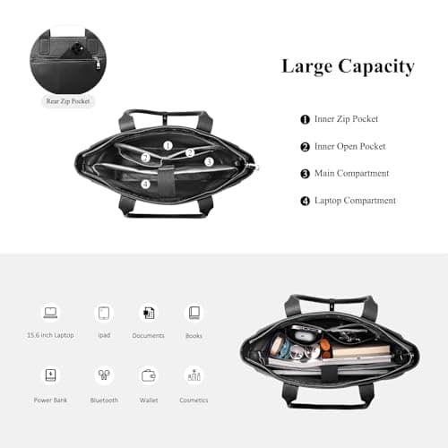 BOYATU Leather Tote Bag for Women Work: Genuine Leather Shoulder Purses - Travel Handbag with 15" Compartment