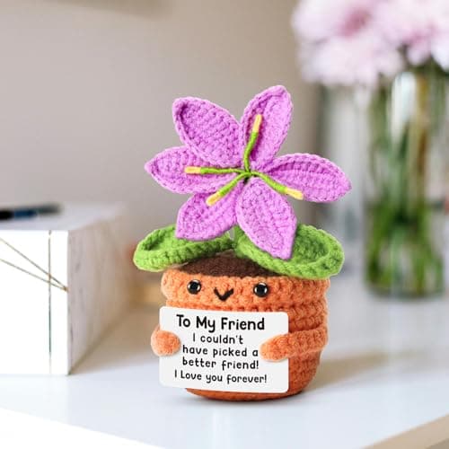 Handmade Friendship Crochet Purple Lily Flower Doll with Appreciation Card – To My Friend Gift for Best Friend Woman, BFF, Bridesmaid, Coworker, Her – Graduation, Birthday, Wedding, Christmas
