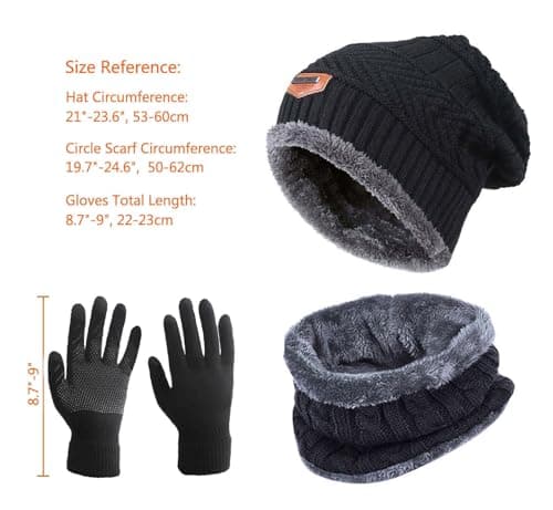 HINDAWI Winter Hat Scarf Gloves Slouchy Beanie Snow Knit Skull Cap Touch Screen Mittens Circle Scarves for Women Men