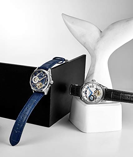 Stuhrling Mens Automatic Dress Watch Stainless Steel with Automatic Skeleton with Duel Time AM/PM Indicator