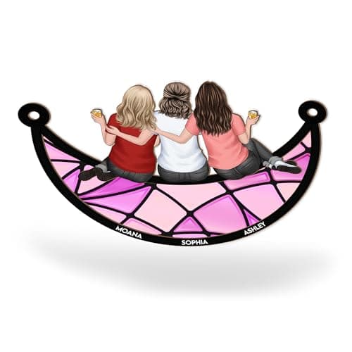 Macorner Personalized Window Hanging Suncatcher Ornament Friendship Gifts for Women, Birthday Gifts for Women Friendship, Best Friend Birthday Gifts, Bestie Gifts for Women Friend Sitting On The Moon