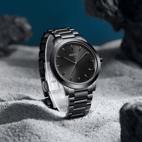 NIBOSI Men Watches Analog Quartz Stainless Steel Black Watches for Men Waterproof Business Classic Watch Fashion Minimalist Ultra Thin Wrist Watch for Work and Casual Wear