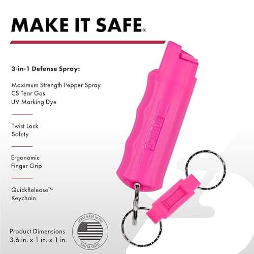 SABRE 3-in-1 Defense Spray – Pepper Spray, Tear Gas & UV Dye, Quick Release Keychain for Easy Carry, Finger Grip for Aim, 3X Longer Spray Time (Up to 10 Seconds), Max Police Strength, 0.54 fl oz