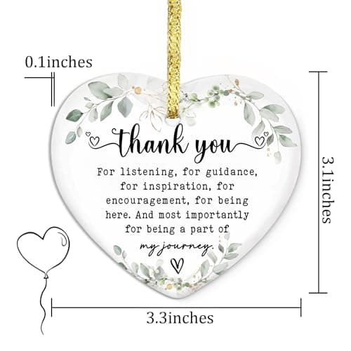 Gossby Heart-Shaped Thank You Ceramic Ornament - Appreciation Gift for Women - Thank You Gift for Coworker, Friend, Teacher, Boss, Employee - Car Hanging Decoration Ornament - Wine Bottle Decor