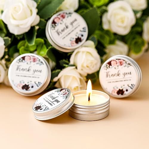 MTLEE 50 Pcs Wedding Candles Gift Favors for Guests 1 Oz Lavender Scented Soy Wax Aromatherapy Candle Favors for Bridal Shower Rustic Wedding Party Guests(Thank You)