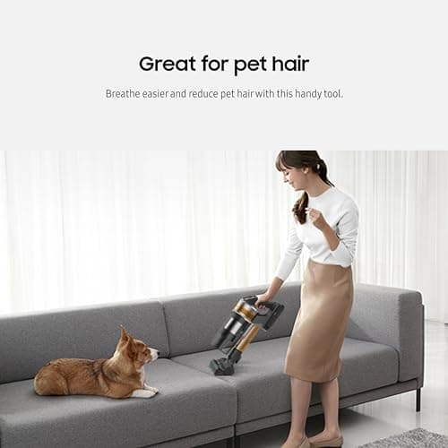 Samsung Jet 60 Pet Cordless Stick Vacuum Cleaner w/ Removable Battery, Advanced Floor Cleaning, Jet Fit Brush to Clean Hardwood, Carpet and Tile, Lightweight Design, VS15A6032R7, Rose Gold