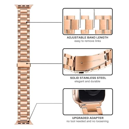 TRUMiRR Band Sets for Apple Watch 11 10 42mm / 9 8 7 41mm Rose Gold Women, 2 Pack Solid Stainless Steel Watchband + Mesh Strap for iWatch SE 3 2 Series 6 5 4 3 2 1 40mm 38mm
