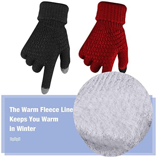 Geyoga 2 Pairs Women's Winter Touch Screen Gloves Soft Warm Fleece Lined Knit Elastic Cuff Winter Texting Gloves