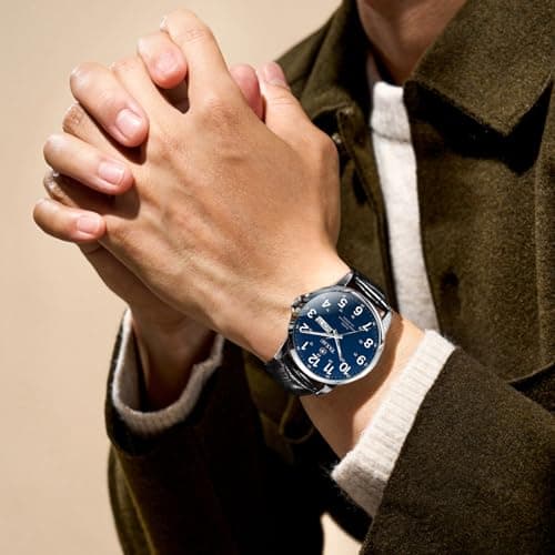 Taxau Men's Watches Leather Band Stainless Steel Quartz Analog Watch Luxury Waterproof Watches for Men Dress Men's Wrist Watch with Day Date Arabic Numeral Relojes para Hombre