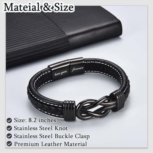 Love You Forever Leather Bracelet Gifts for Men Him Teen Boys, To My Brother Son Grandson Nephew Friend Dad Husband Christmas Birthday Valentines Fathers Day Graduation Back to School Gifts