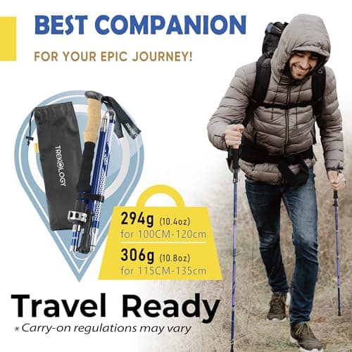 Trekology Trek-Z Collapsible Hiking & Trekking Poles - Balance Support for Seniors, Women, and Men, 2pc Per Set