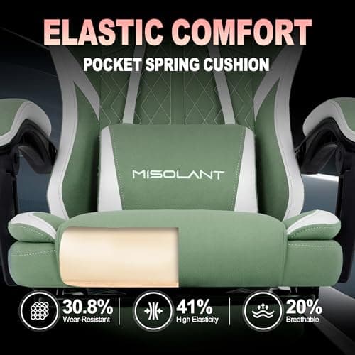 Misolant Gaming Chair, Fabric Gamer Chair with footrest for Adults, High Back Ergonomic Computer Game Chair with Adjustable Headrest and Massage Lumbar Support, 90-155° Recline Free, Green