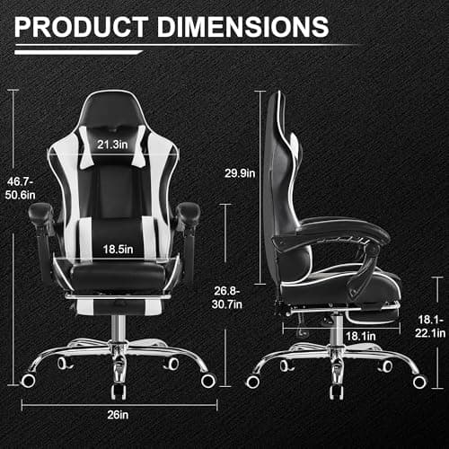 VECELO Ergonomic Gaming Chair with Footrest, Comfy Recliner Computer Chair, Swivel Seat, Height Adjustable, High Back PU Leather, Lumbar Support, Headrest for Adults, Black