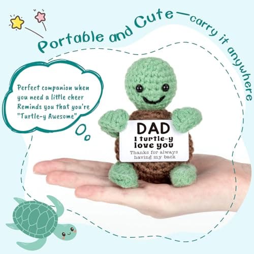 Mini Funny Turtle Dad Gifts from Daughter Son Wife, Birthday Gifts for Dad Father Daddy Presents, I Love You Small Cute Stuff Things, Handmade Emotional Positive Crochet Turtle