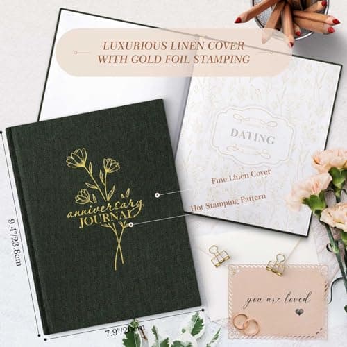 Lanpn Wedding Anniversary Journal Notebook - Linen First Year to 70th Anniversary Scrapbook Memory Book for Couples - Newlywed Marriage Journal Wedding Anniversary Book Gifts (Green, 190 Pages)