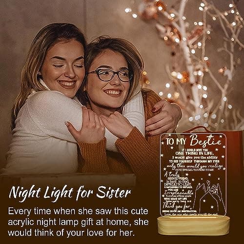 to My Bestie Gifts,3D Illusion Lamp I Love You Friends Night Light for Best Friend Sister Girls Women BFF Birthday Holiday Friendship Gift, Soft Warm White Colors LED Wooden Table Lamp