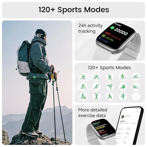 Smart Watch with Alexa Built-in, 1.83" HD Touchscreen Fitness Tracker with Bluetooth Calling, Fitness Watch with Heart Rate/Sleep Monitor/120+ Sports, IP68 Waterproof Smartwatch for Android iOS, Gray