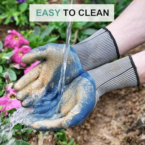 Trifabricy Garden Gloves for Women Men - 6 Pairs Breathable Hard-wearing Latex Coated Gardening Gloves for Women, Indoor/Outdoor Protective Working Gloves with Grip, Blue & Grey