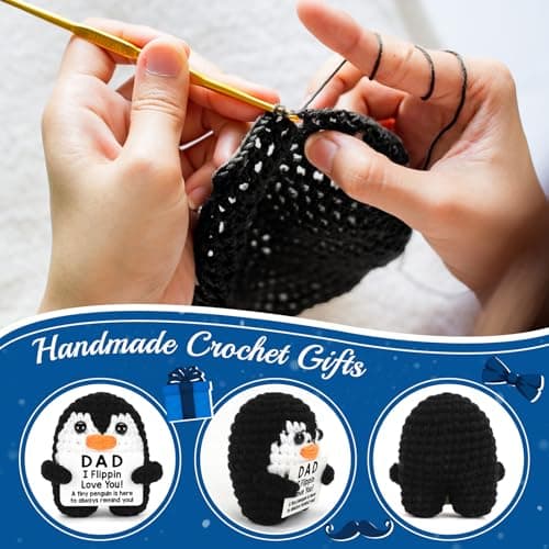 Gifts for Dad from Daughter Son Wife, Handmade Crochet Mini Penguin Christmas Birthday Gifts for Dad Bonus Step Fathers, Funny I Love You Gift for Dads Christmas Stocking Stuffers Emotional Cute Decor