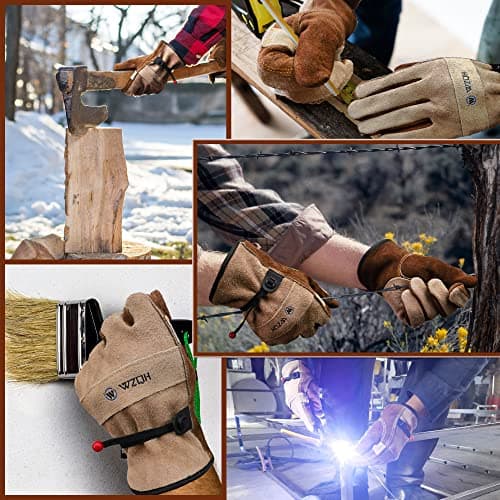 Leather Work Gloves for Men or Women. Large Glove for Gardening, Tig/Mig Welding, Construction, Chainsaw, Farm, Ranch, etc. Cowhide, Cotton Lined, Utility, Firm Grip, Durable. Coffee-grey L