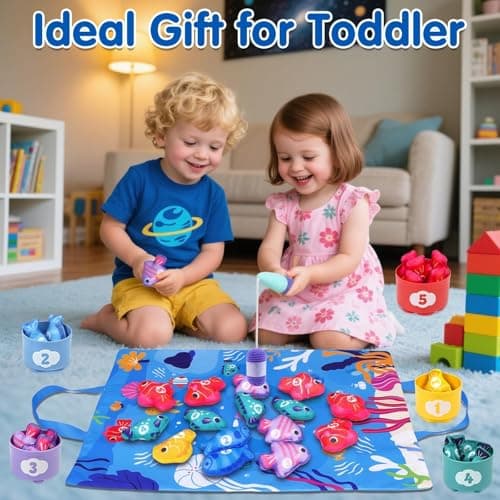 Montessori Toys for 1 Year Old - Cloth Fishing Game Toddler Toys Age 1-2 with Stacking Cups - Sorting Learning Baby Toy 12-18 Months - One Year Old Boy Girl First Birthday Gifts for 1 2 3 Year Old