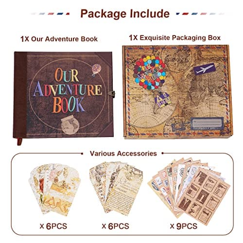 JIMBON Our Adventure Book Scrapbook Photo Album Retro Style Embossed Letter Cover Travel Diary Journal Scrap Book Kit For Couples,Memory Book For Anniversary Wedding