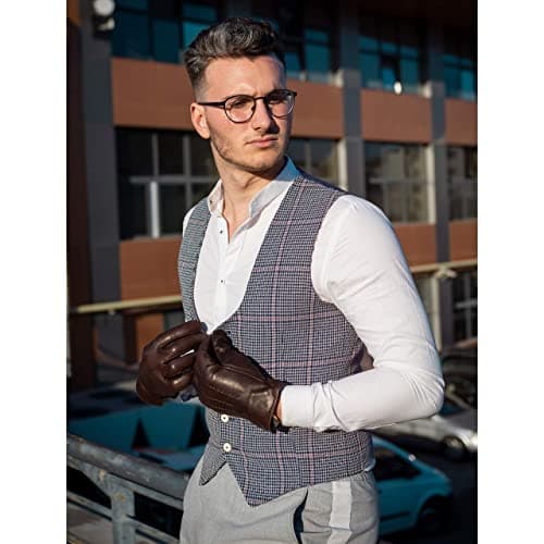 Harssidanzar Leather Gloves for Men,Winter Sheepskin Driving Gloves Cashmere Lined