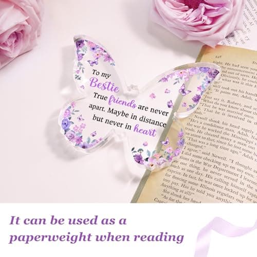 Bestie Best Friend Friendship Gifts for Women, Unique Purple Butterfly Acrylic Plaque Desk Decor, Bestie Best Friend Birthday Gifts for Women Friendship for Bff Bestfriend, 5 x 3.8 x 0.5 inches